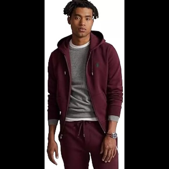 Polo Ralph Lauren Men's Full Zip Hoodie Sweater Burgundy